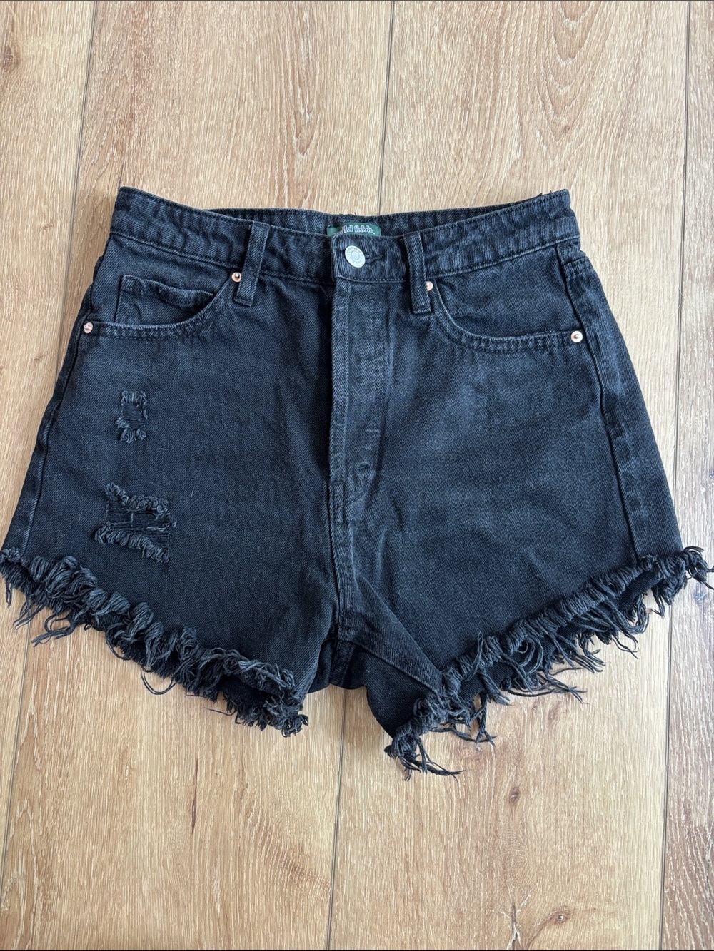 High-Waist Black Denim Fringe Women's Shorts